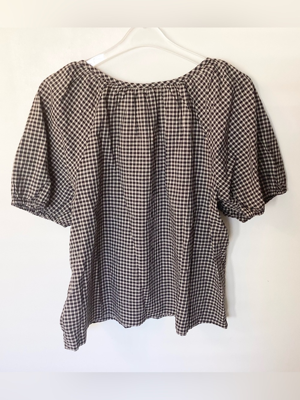 NWT Old Navy Short Sleeve 100% Cotton Airy Button Down Top - Black Check - LT - Picture 5 of 8